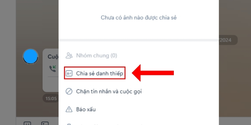 Cách gửi danh thiếp Zalo cho người khác bằng máy tính chia sẻ danh bạ 3